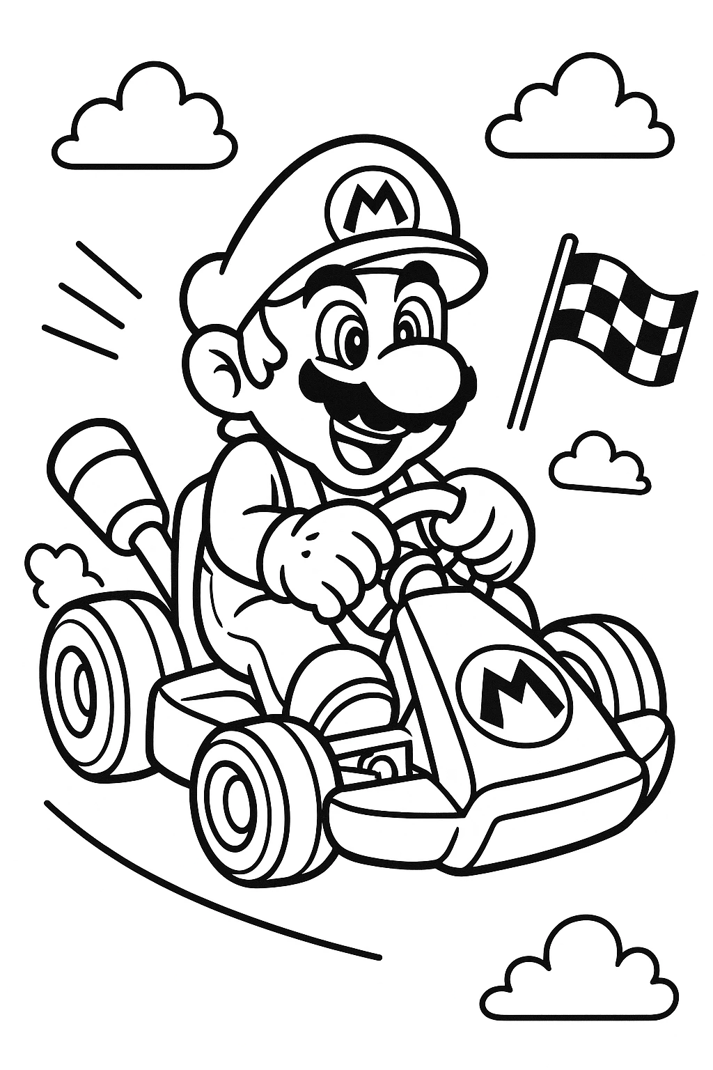 Mario jogando Mario Kart feliz