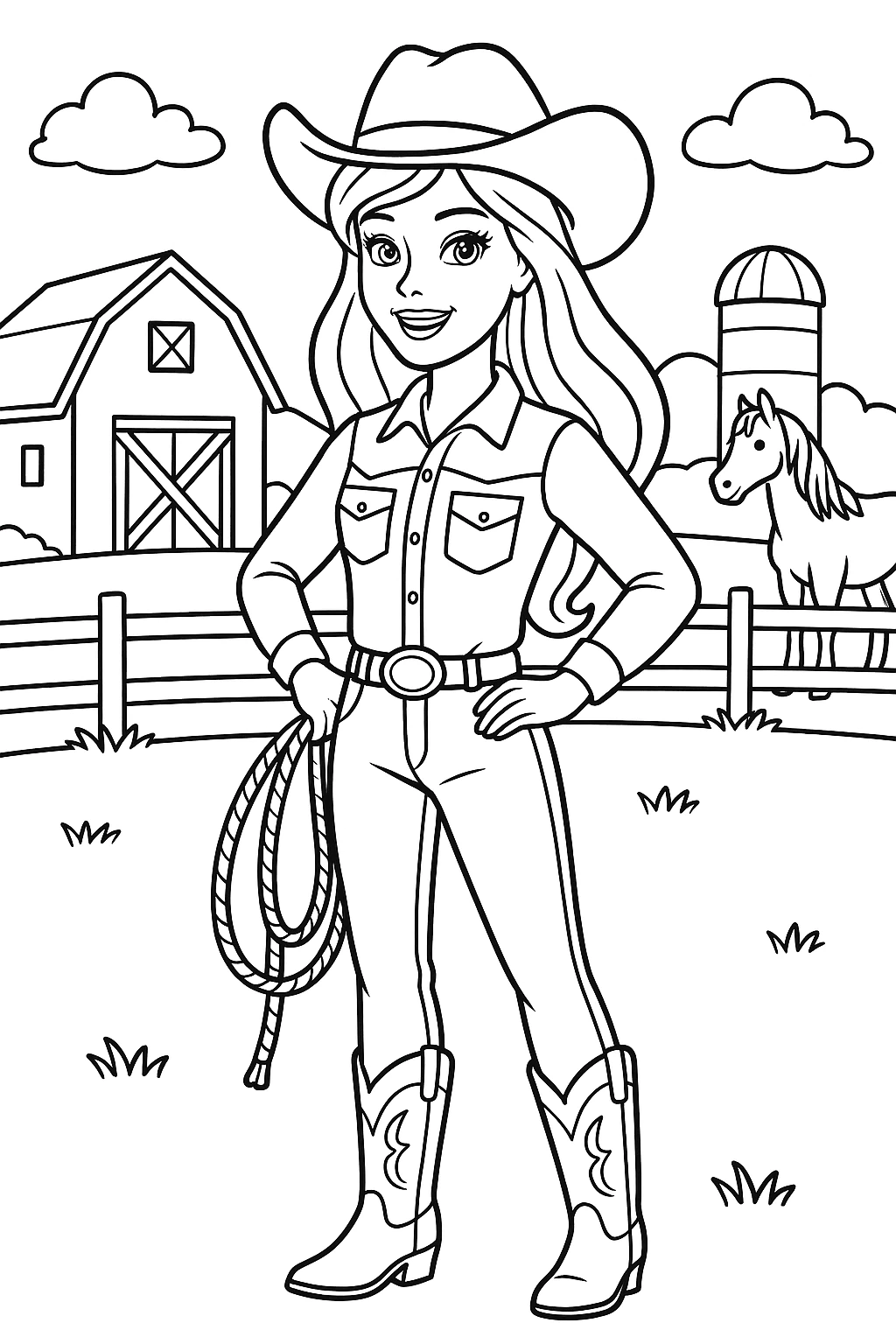 Barbie como cowgirl na fazenda