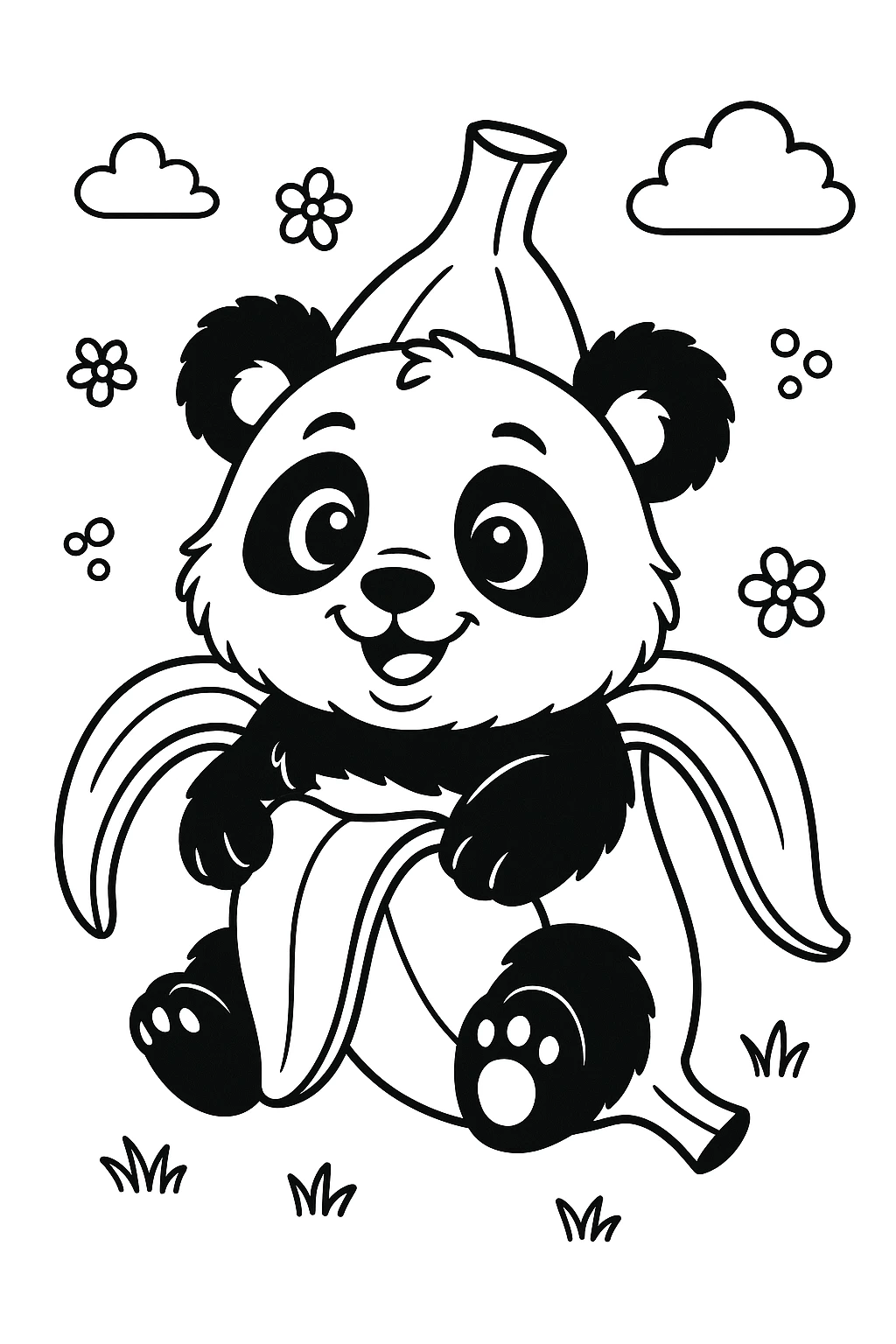 Panda fofo vestindo uma fantasia de banana